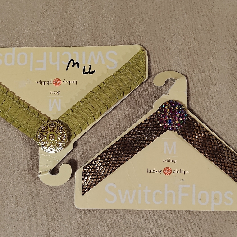 Lindsay Phillips Elegant Green and Silver SwitchFlops Straps With Jewel Accents